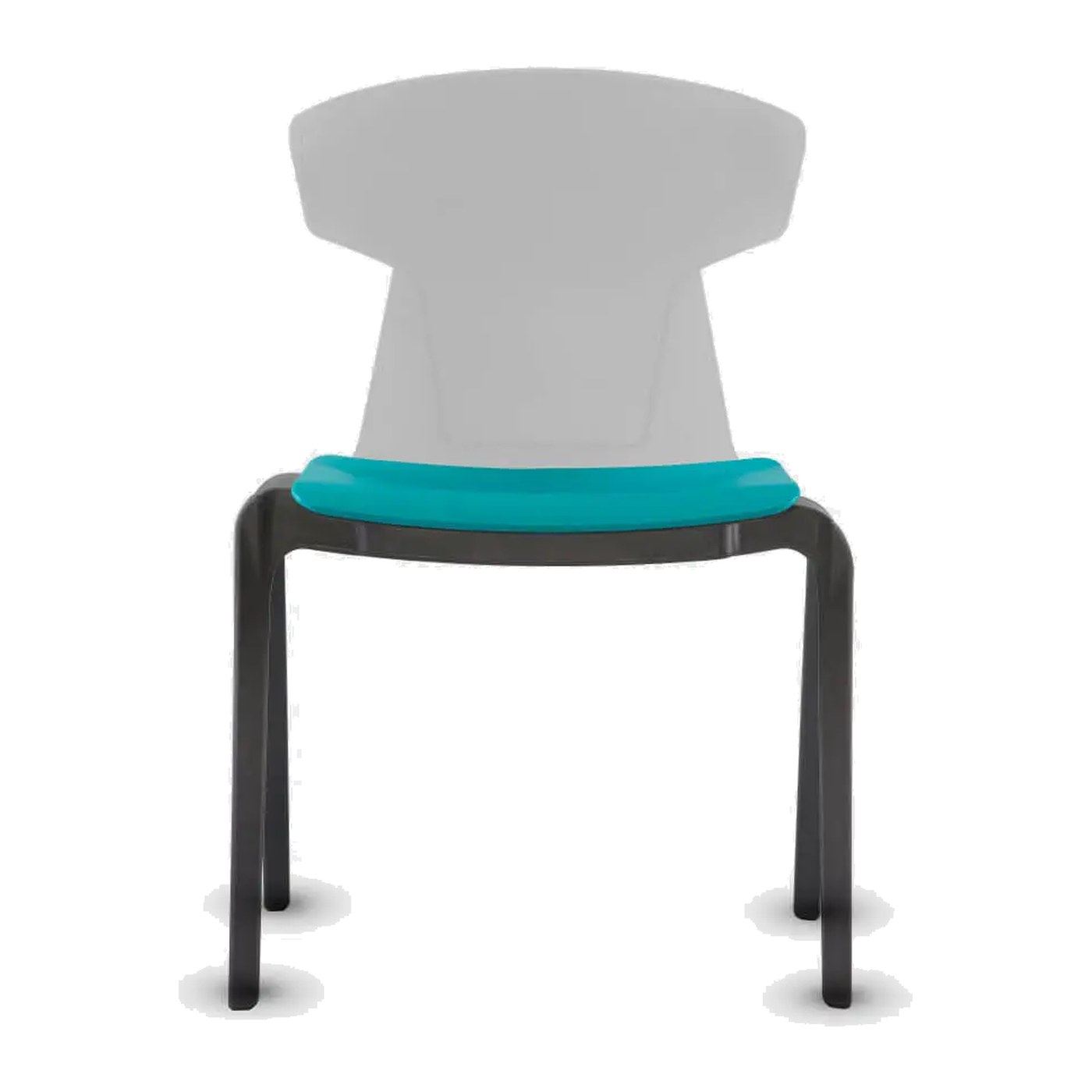 Silla Fila-B de respaldo bajo en gris carbón con tapa de asiento verde azulado, vista frontal