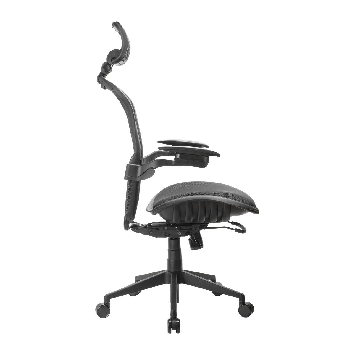 Silla de oficina Spider ST, vista lateral que muestra la curvatura del respaldo y la cabecera