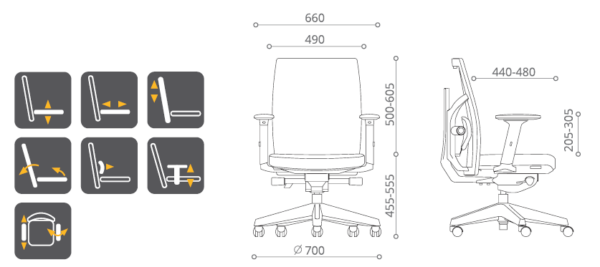 Silla de Oficina EX-ONE Dimensiones